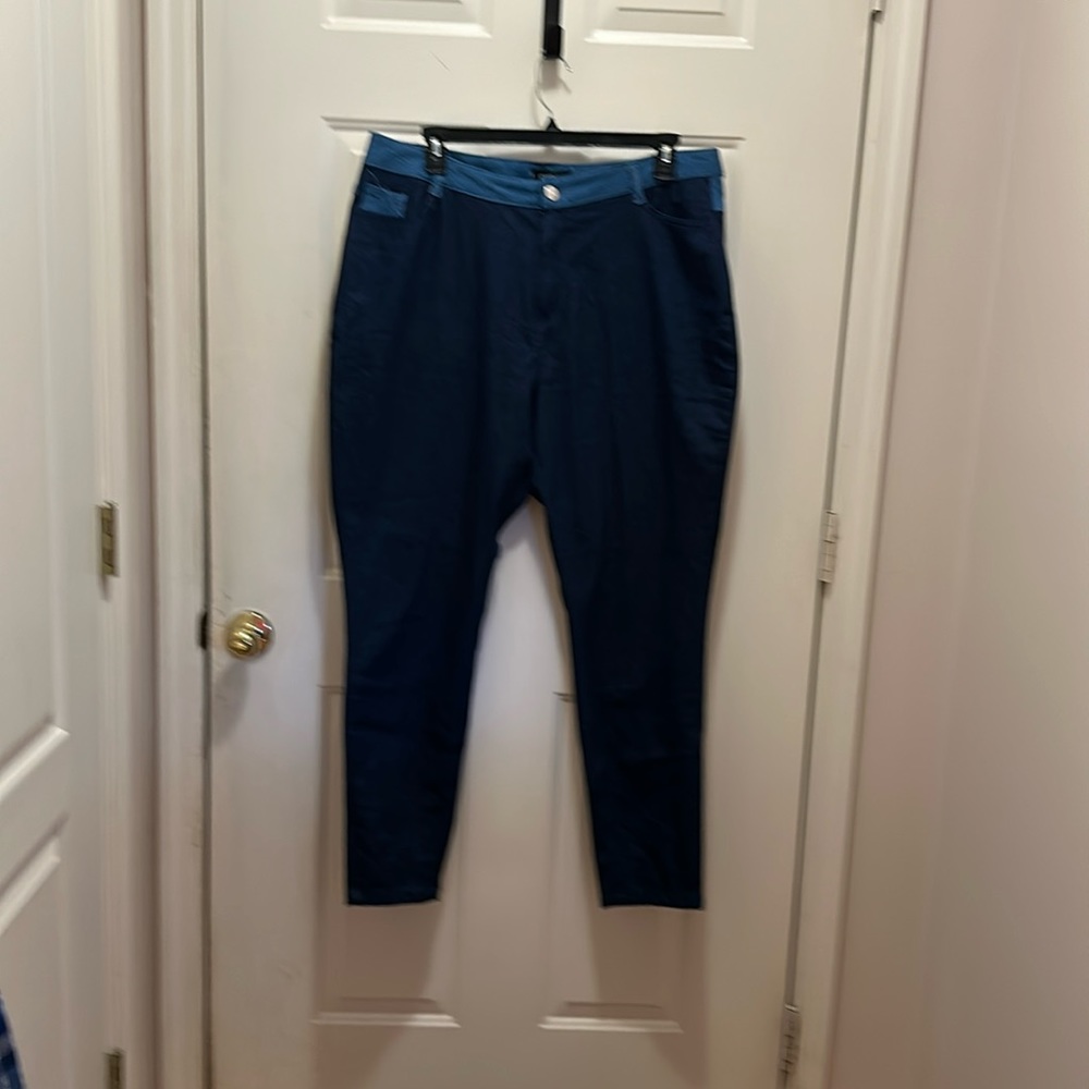 Jeans size 20. 2 tone blues, Cotton,polyester and rayon material, machine wash.
